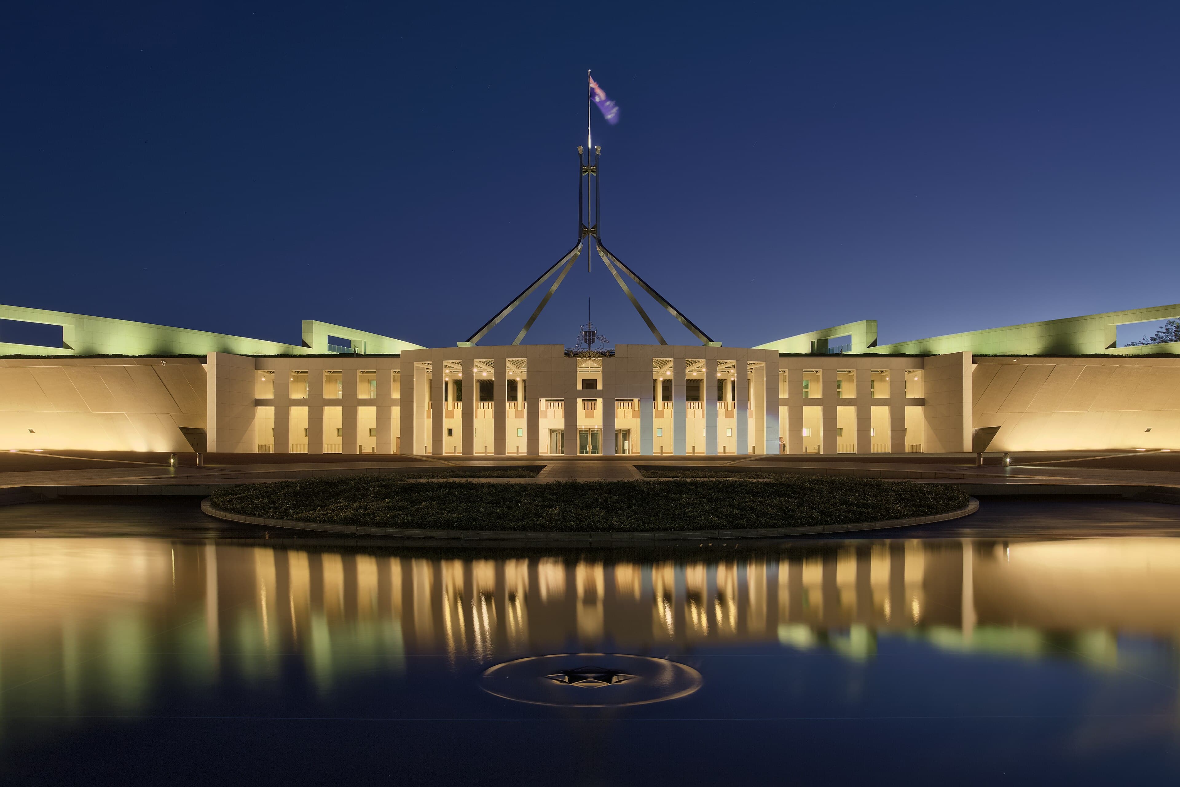 Parliament House, Canberra, at blue hour